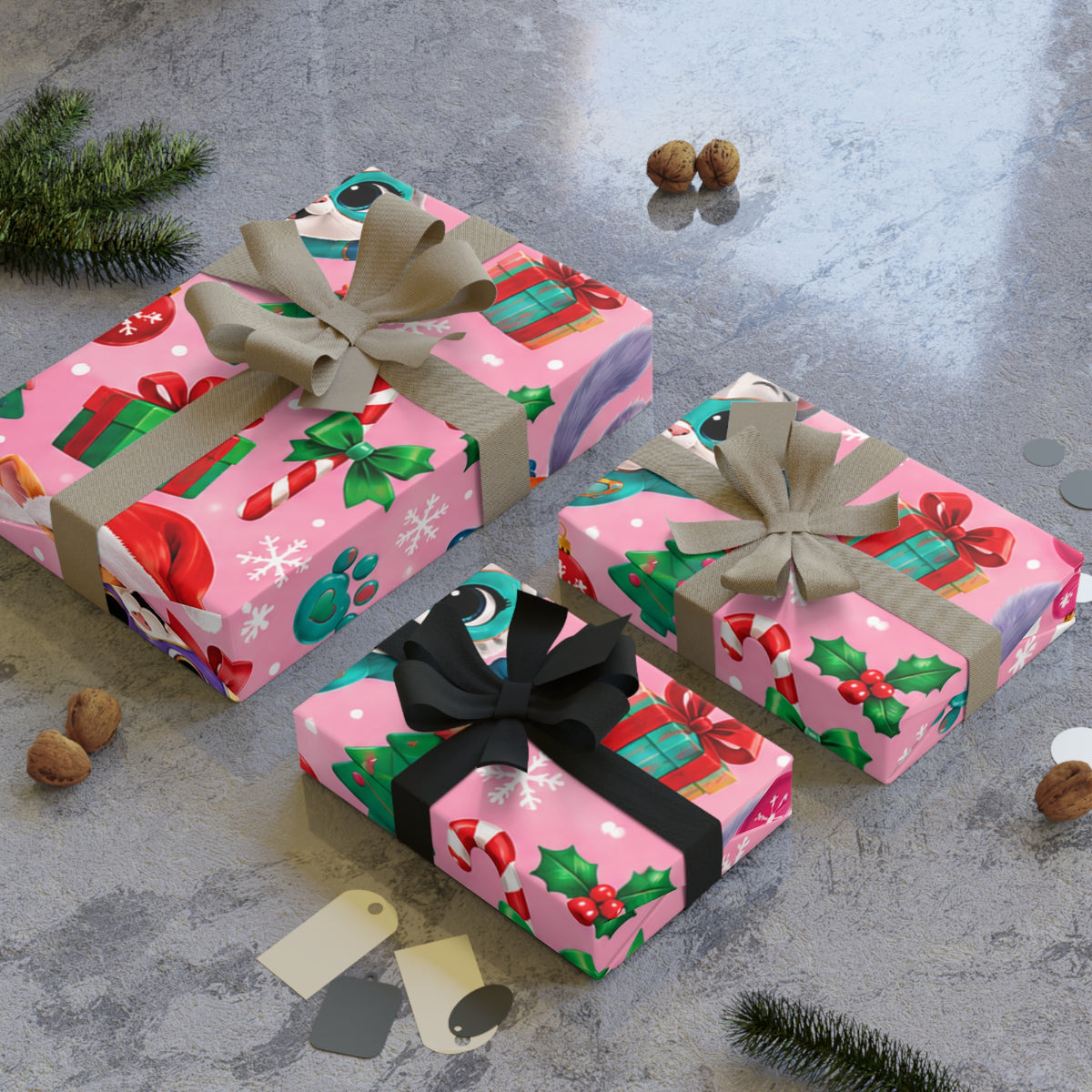 Christmas Gift Wrapping Paper Roll with Festive Cute Animals