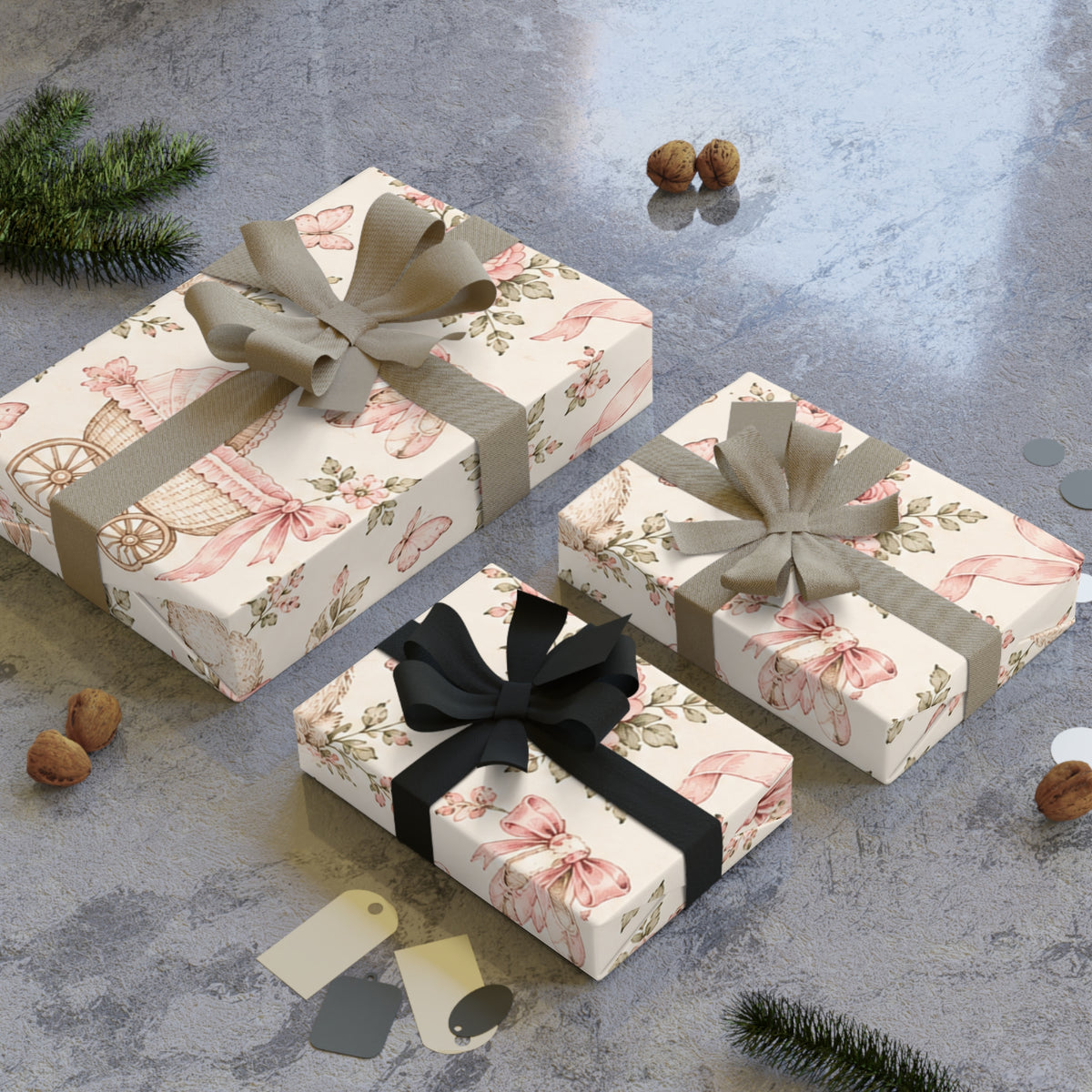 Vintage Bunny & Floral Gift Wrapping Paper Roll