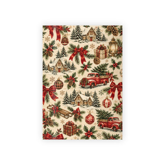Christmas Gift Wrapping Paper Roll – Vintage Red Truck, Bows & Winter Village