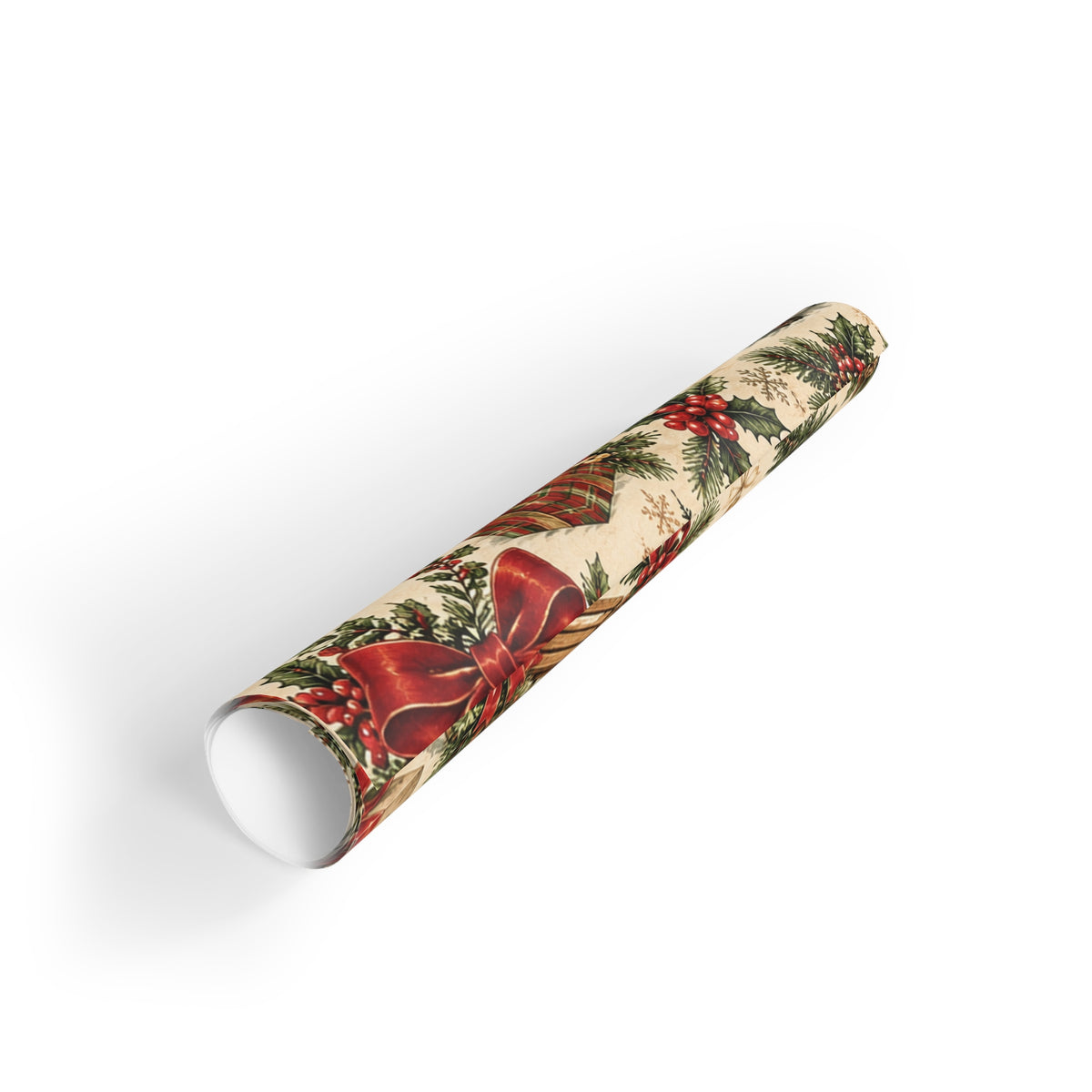 Christmas Gift Wrapping Paper Roll – Vintage Red Truck, Bows & Winter Village