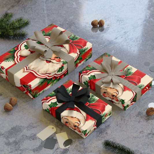 Christmas Wrapping Paper Roll with Vintage Santa Claus Pattern