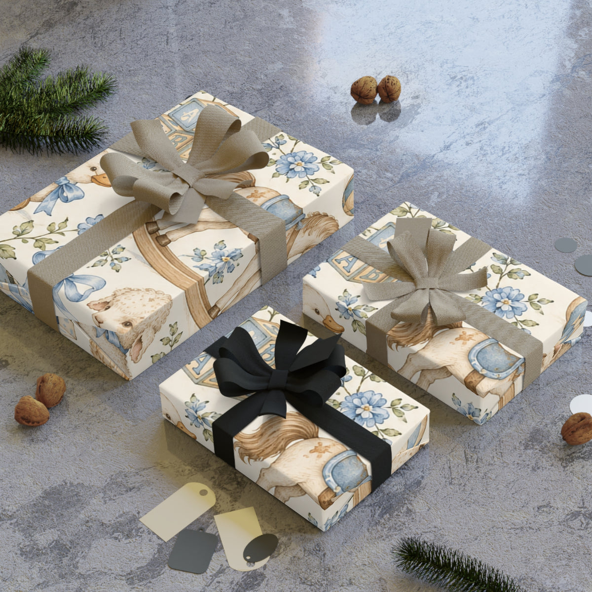 Vintage Baby Boy Animals Gift Wrapping Paper Roll