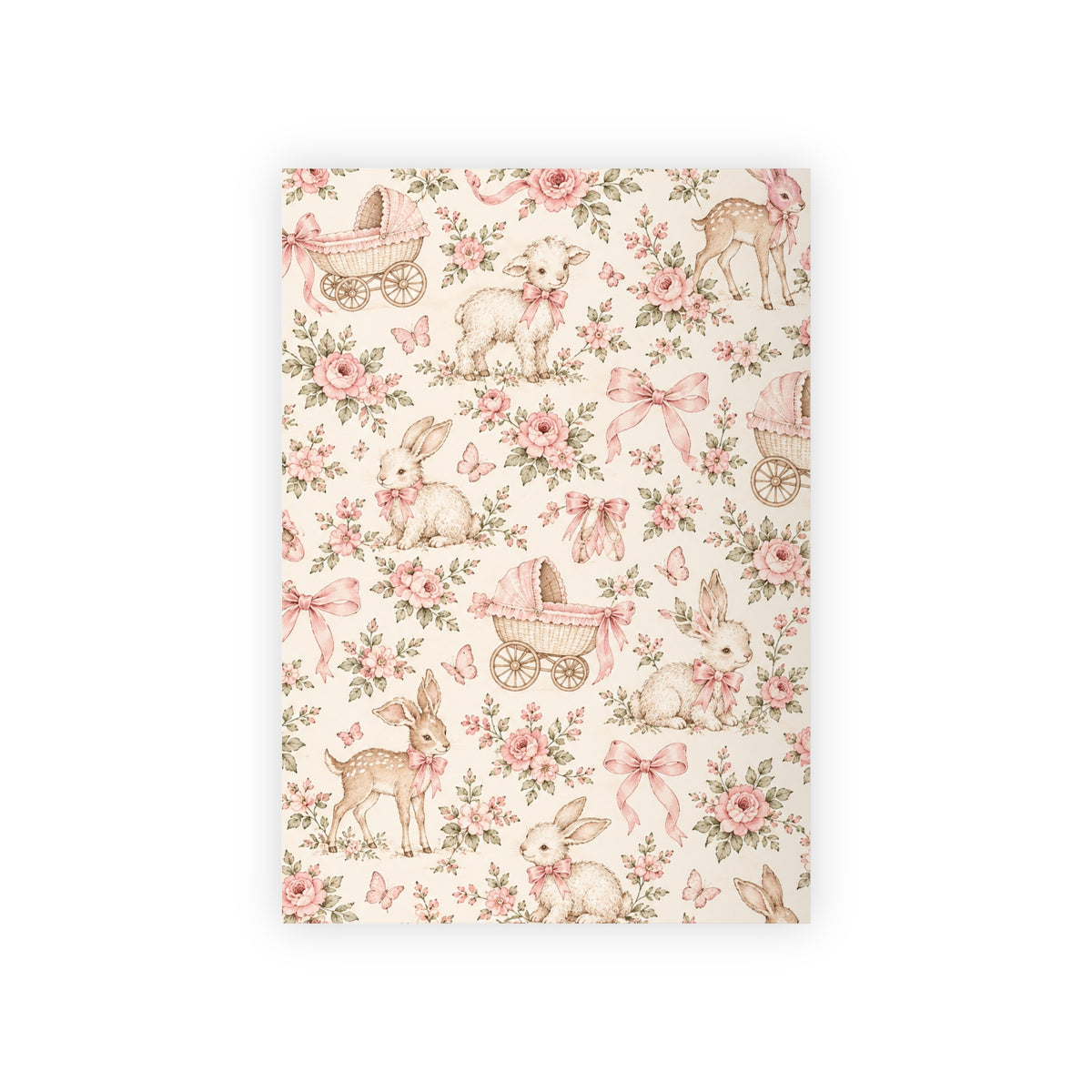 Vintage Bunny & Floral Gift Wrapping Paper Roll