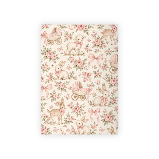 Vintage Bunny & Floral Gift Wrapping Paper Roll